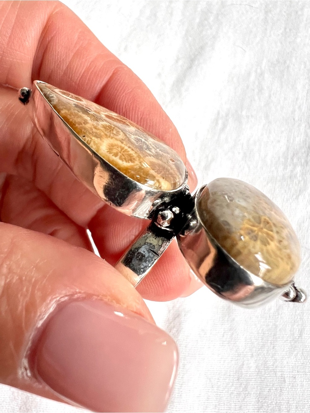 925 MASSIVE Petoskey Stone Fossil Ring 8.25 - Picture 4 of 8